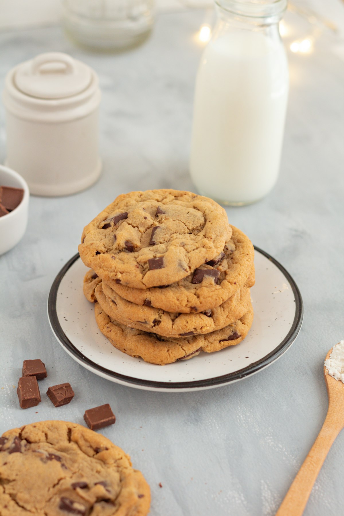 A stack of classic chocolate chip cookies